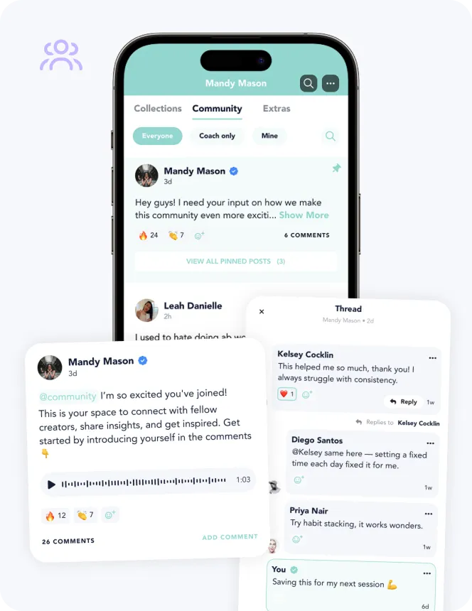 Playbook community feed with member posts and threaded conversations