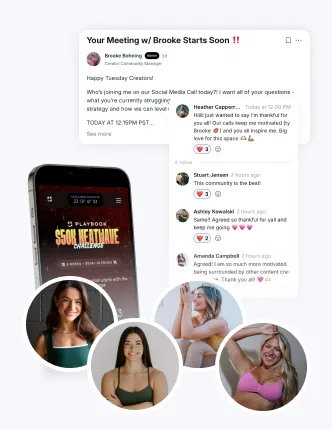 Playbook community call announcement, member comments, and a $50k challenge countdown screen