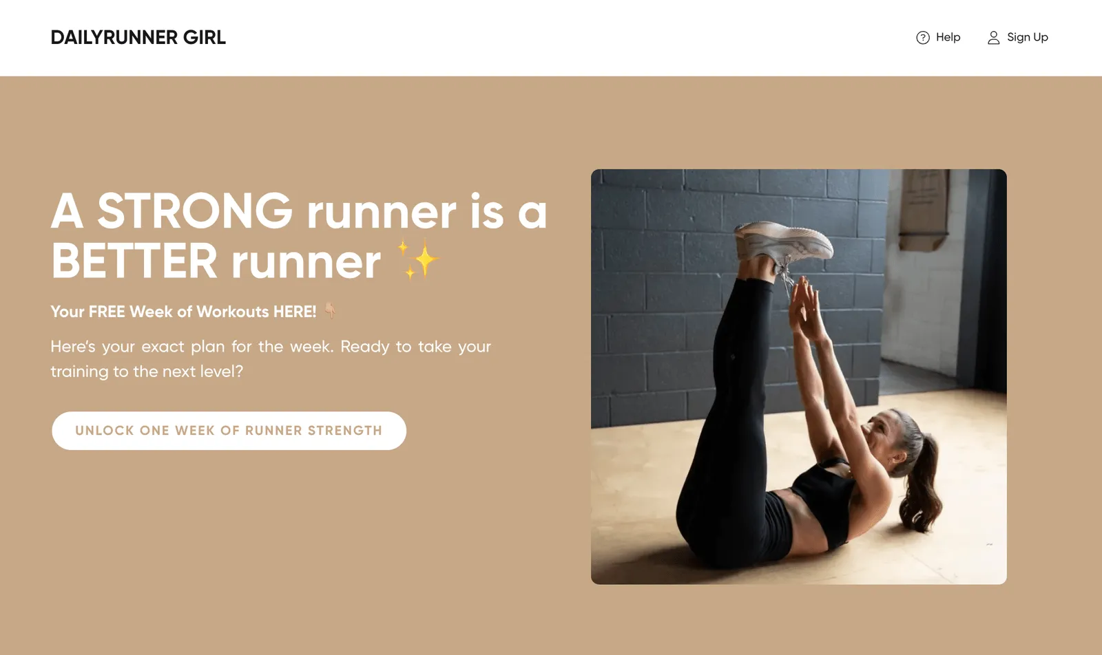 A free workout program landing page built in Playbook.