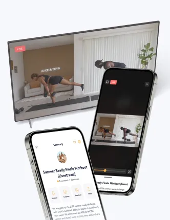 Live workout streamed on a TV and in the Playbook mobile app