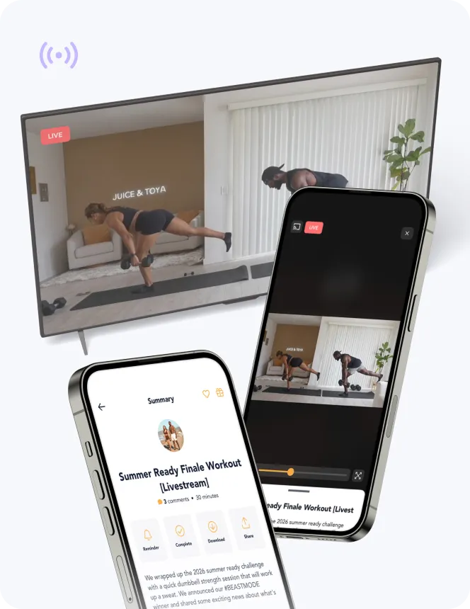 Live workout streamed on a TV and in the Playbook mobile app