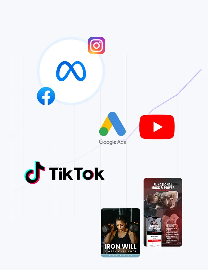 Program ad creatives promoted through Meta, Google Ads, YouTube, and TikTok