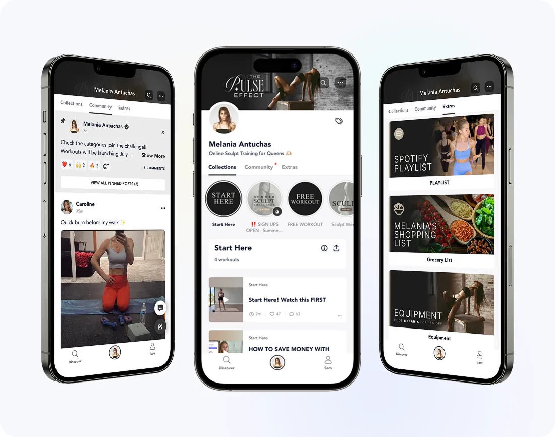 The Pulse Effect community, collections, and extras tabs in the Playbook app